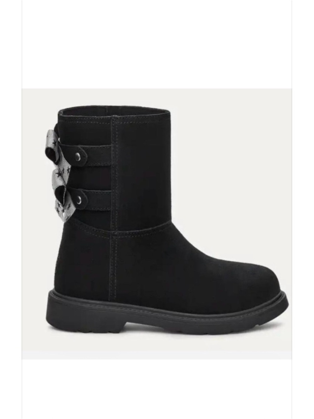 UGG Tillie Girls Black Boots SZ 5 Silver Bows Gorpcore Cabincore Cozy Comfy
